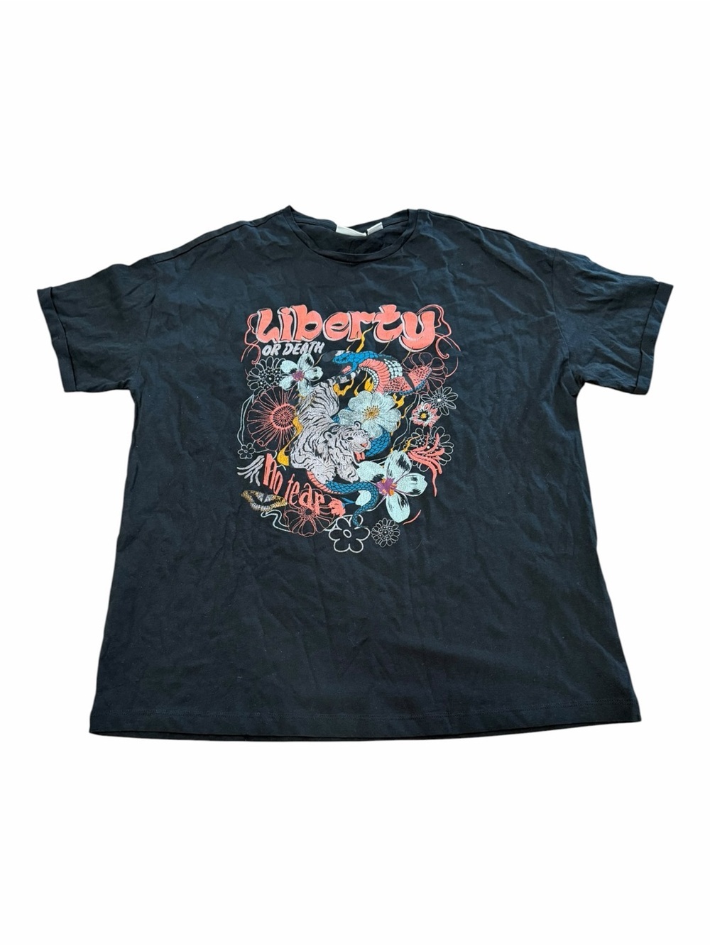 Noisy May Black Liberty or Death Cotton Graphic Tee M